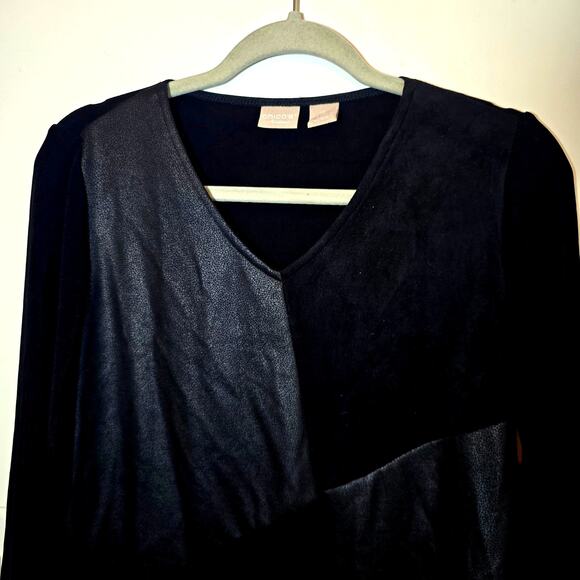 Chico’s Travelers Mixed Media Asymmetrical Tunic Size 0 (US 4/6) Wrinkle-Free - Picture 2 of 8